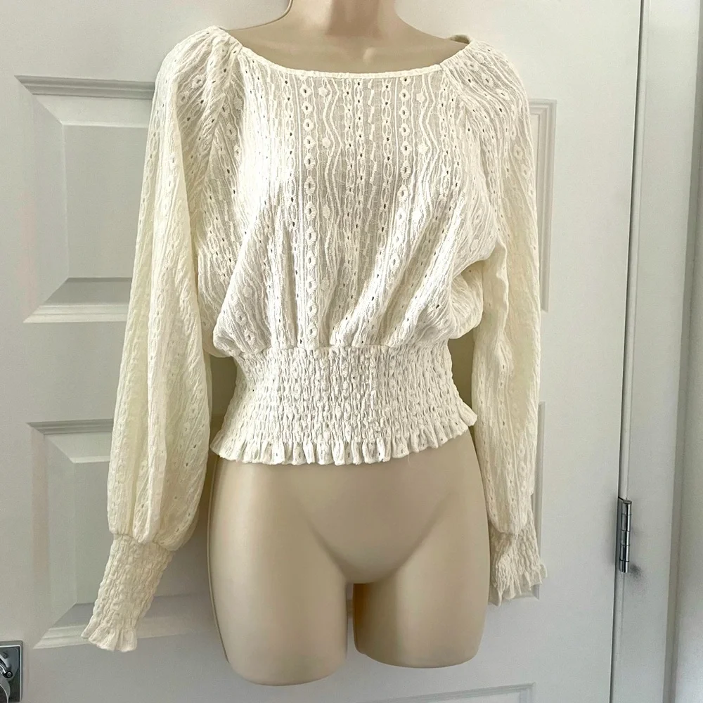SHEIN Long Sleeve Blouse with Smocked Waist - XS